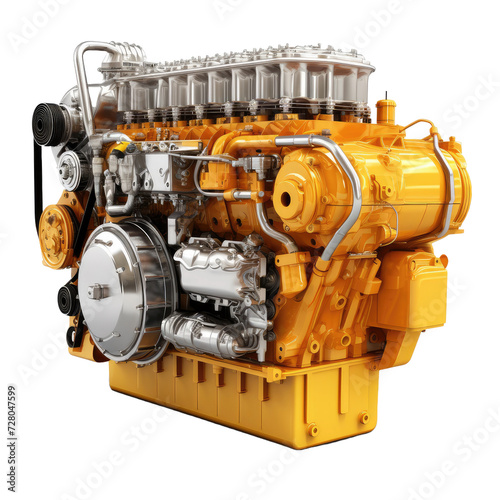 Heavy duty diesel engine on white or transparent background