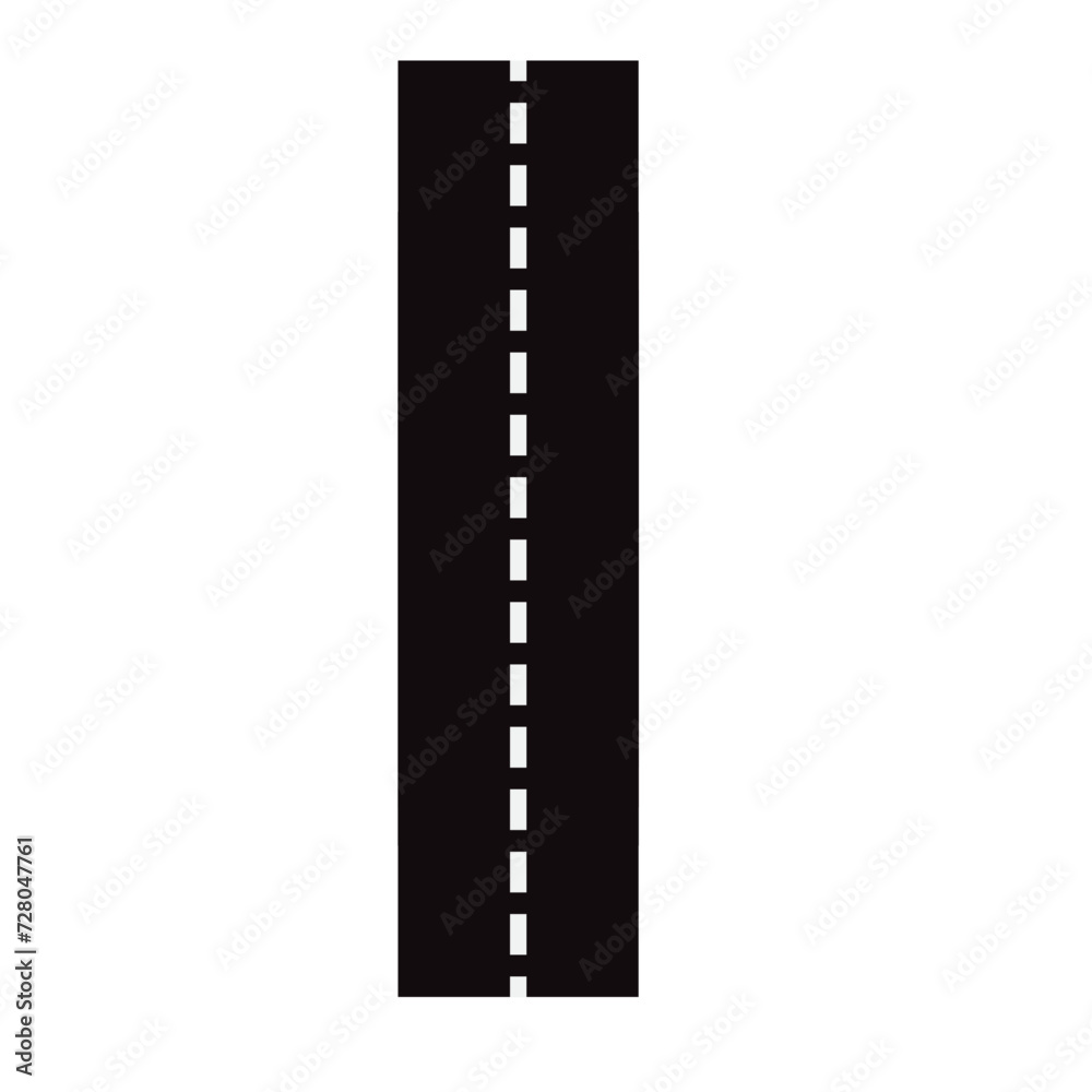 Asphalt road. Seamless straight highway with line. Street, roadway for car with yellow, white strips. Construction of track with lanes for direction. Ways of traffic. Vertical set of textures. Vector.