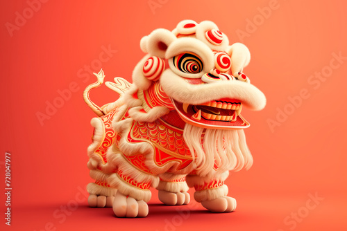 3D Red Dragon is a symbol of the 2024 Chinese New Year on a solid background © boule1301