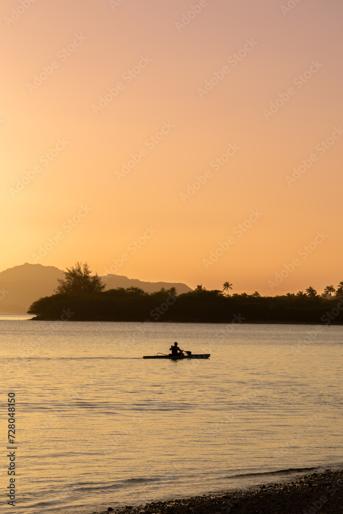 Sunset at Maunalua Bay Beach Park, Hawaii Kai, Honolulu Oahu.  kayak canoe