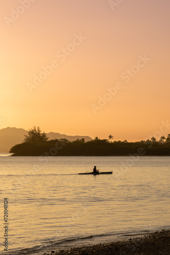 Sunset at Maunalua Bay Beach Park, Hawaii Kai, Honolulu Oahu.  kayak canoe © youli zhao