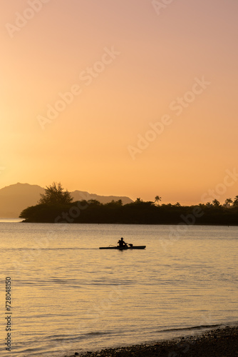 Sunset at Maunalua Bay Beach Park, Hawaii Kai, Honolulu Oahu. kayak canoe