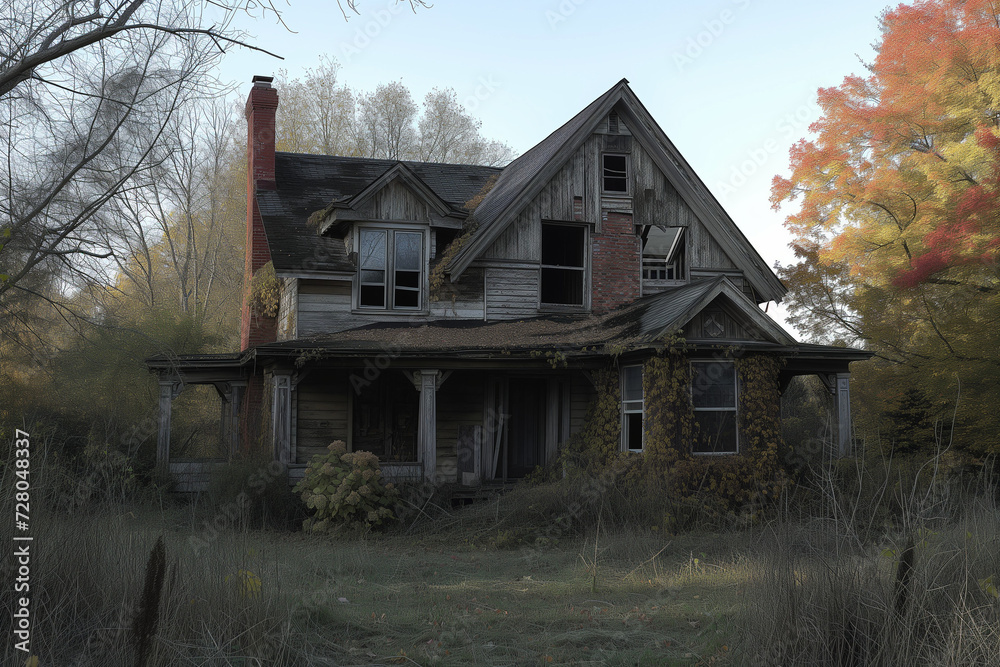Fototapeta premium haunted house in the woods.AI generated