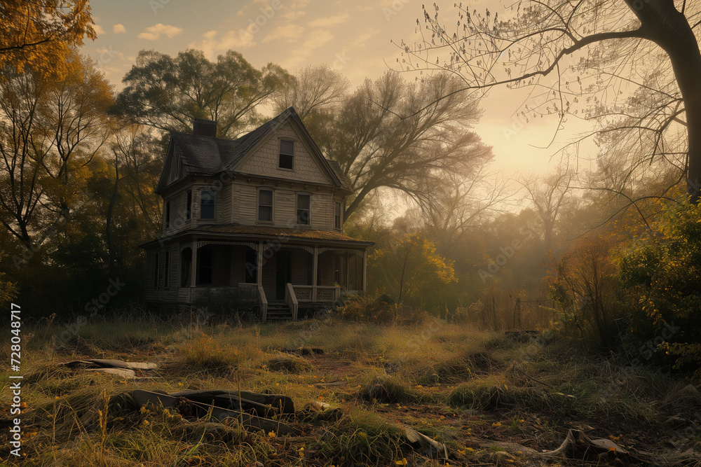 Obraz premium haunted house in the woods.AI generated