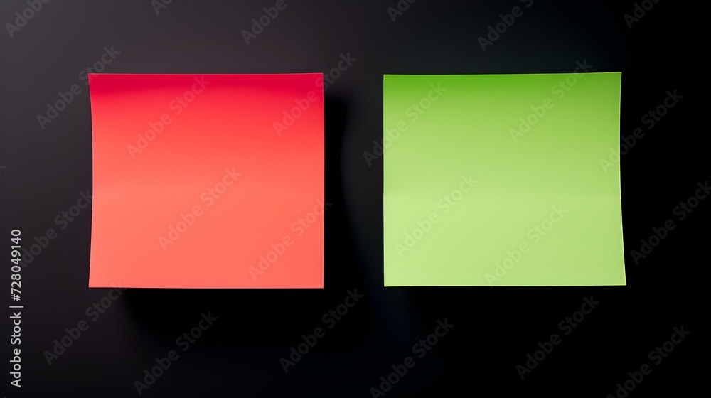 Two Multicolor square Paper Notes on a black Background. Brainstorming Template with Copy Space
