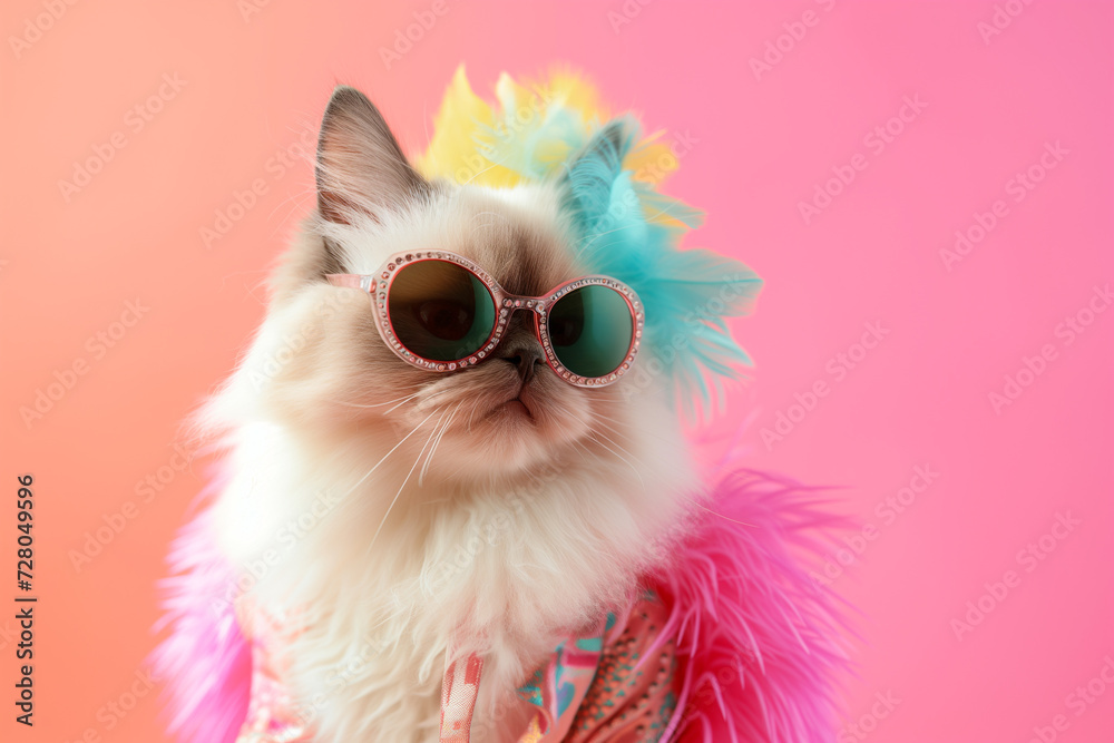 Himalayan kitten dressed in luxurious outfits for a festive advertisement