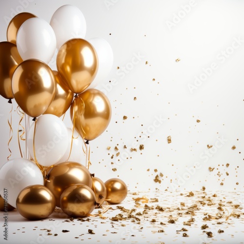 Festive Balloons and Gifts with Golden Confetti