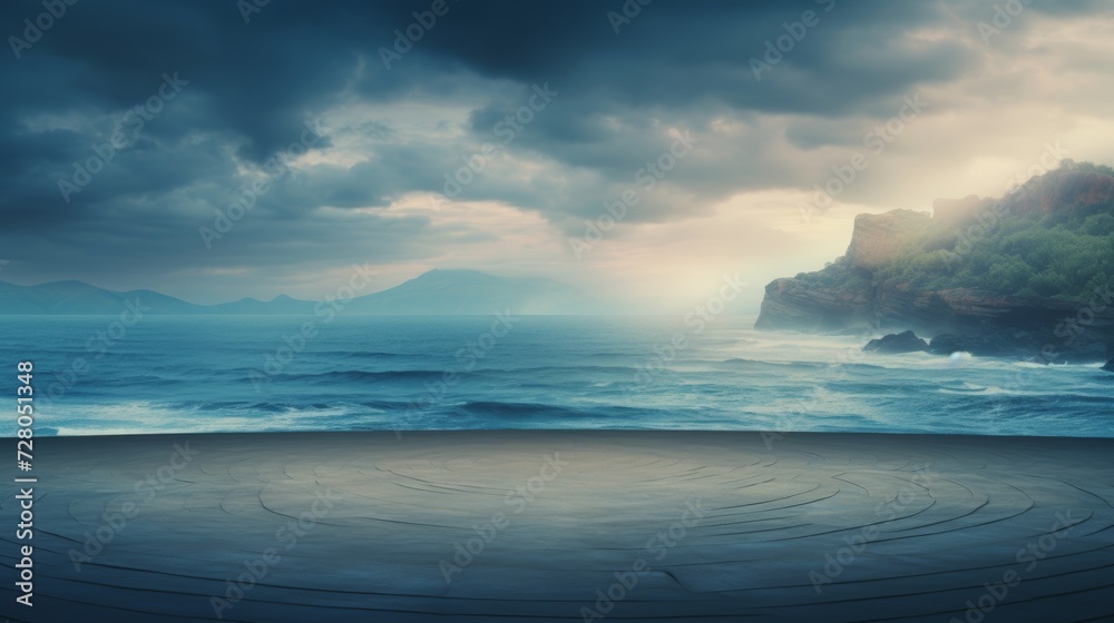 Obraz premium Serene Seascape with Empty Theater Stage