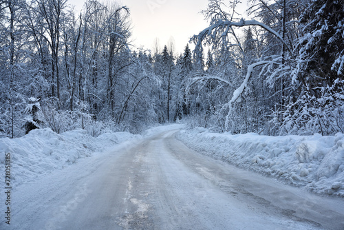 Winter snowy road through the forest. © Lexis_Jan
