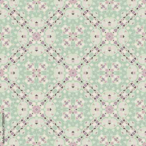 Color abstract geometric seamless pattern in beige pink green, vector seamless, can be used for printing onto fabric, interior, design, textile