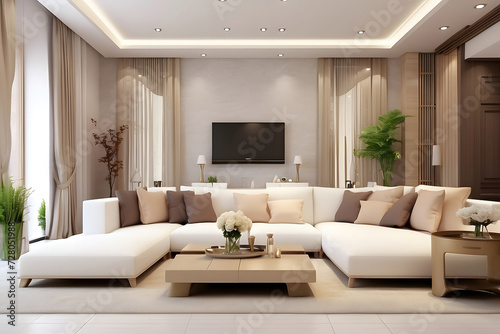 3d render of luxury home interior design, living room design. © Mahmud
