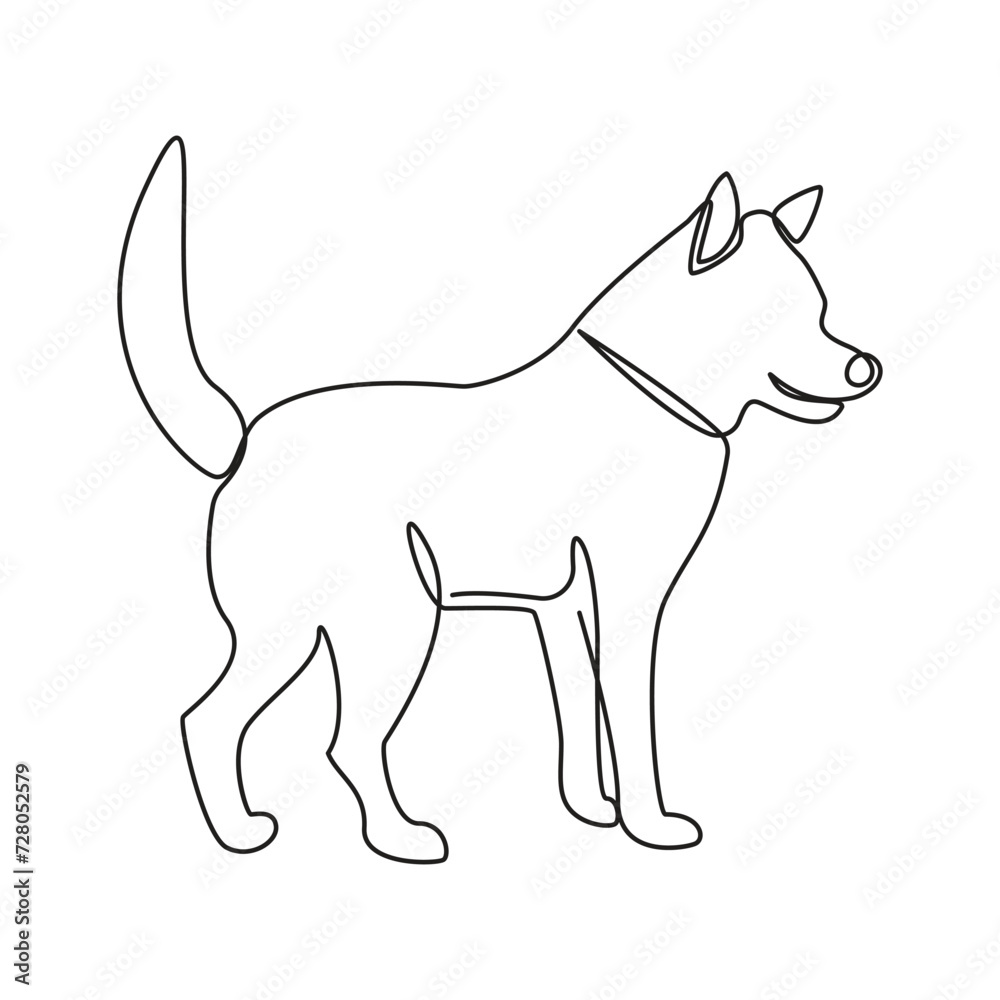 Dog pet one line continues outline vector art illustration and tattoo design