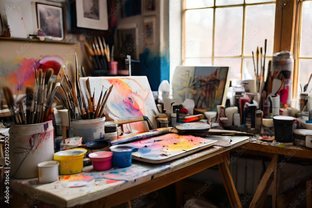 An artists messy studio An artists messy studio