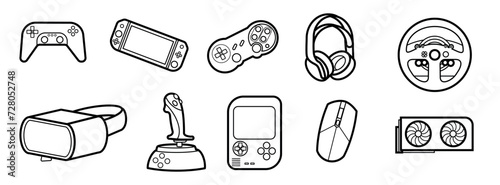 Vector set of game instruments icon, Video game and esports, Game concept