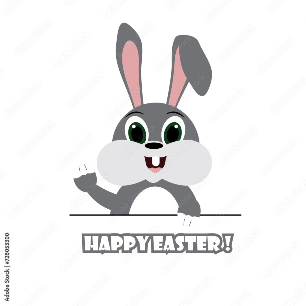 bunny waving hello. easter bunny. Bunny isolated on white background. Happy cute rabbit. Funny cartoon easter. Illustration greeting card. Minimal bunny - stock vector bunny waving hello. easter bunny. Bunny isolated on white background. Happy cute rabbit. Funny cartoon easter. Illustration greeting card. Minimal bunny - stock vector