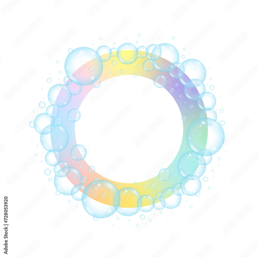 soap cube around multicolored circle. soap bubble bubbles. round foam bubbles soap cube around multicolored circle. soap bubble bubbles. round foam bubbles