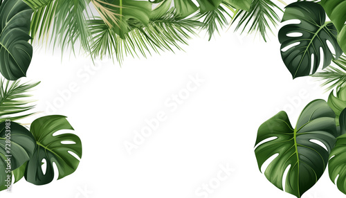 Tropical leaves nature frame layout of Monstera, isolated, white background