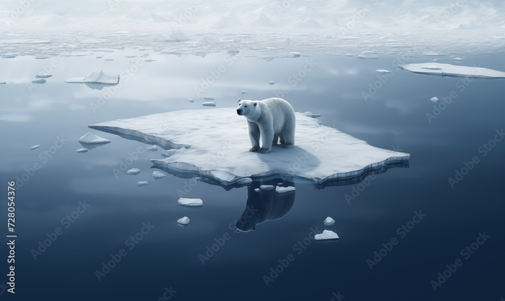 Eisbär auf schmelzender Eisscholle, Klimawandel und Klimaerwärmung sorgen für schmelzende Polkappen
