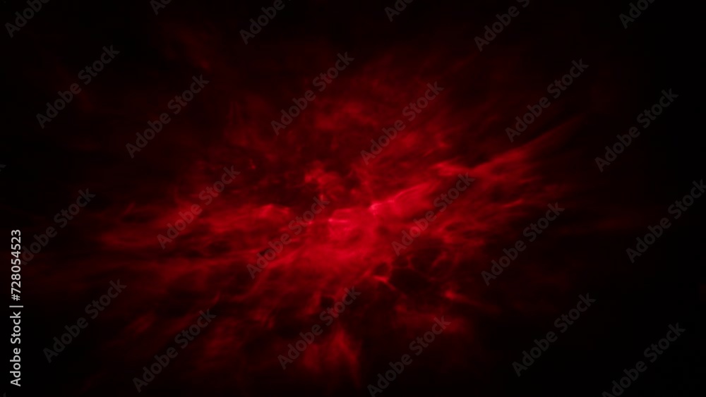 Colorful abstract red galaxy clouds moving in the dark