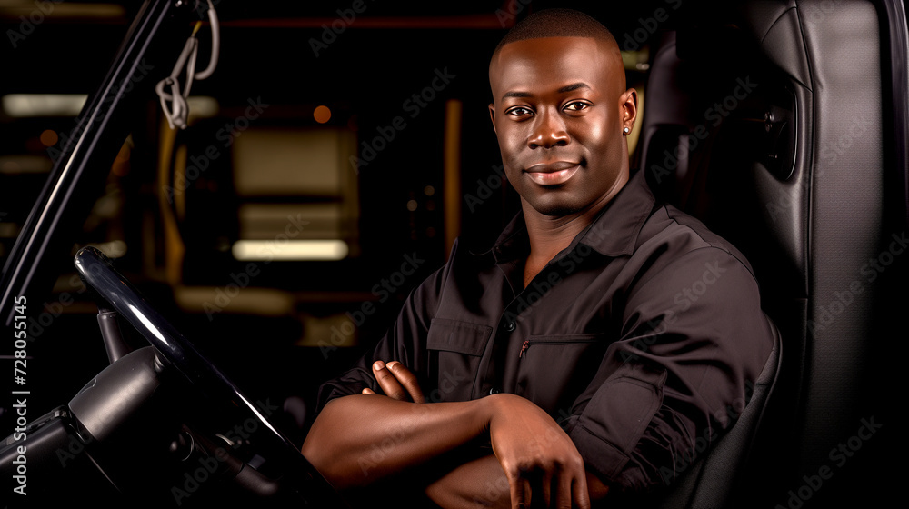 Portrait of a confident professional truck driver. Portrait of a confident professional truck driver.
