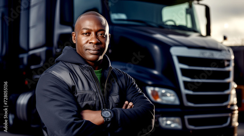 Portrait of a confident professional truck driver.