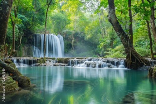 Panoramic beautiful deep forest waterfall in Thailand © Haseeb
