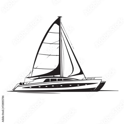 Catamaran in cartoon, doodle style. Image for t shirt. Isolated 2d vector illustration in logo, icon, sketch style, Eps 10. AI Generative