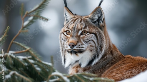 Close-up Head of Eurasian Lynx in forest environment. generative AI image © wikkie