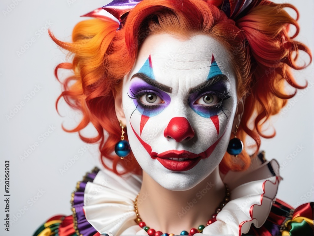 Obraz premium Portrait of a beautiful and scary young clowness