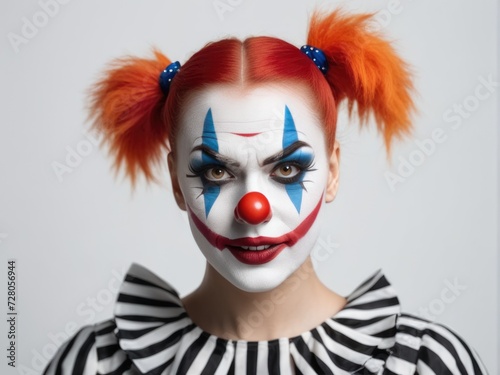 Portrait of a beautiful and scary young clowness photo