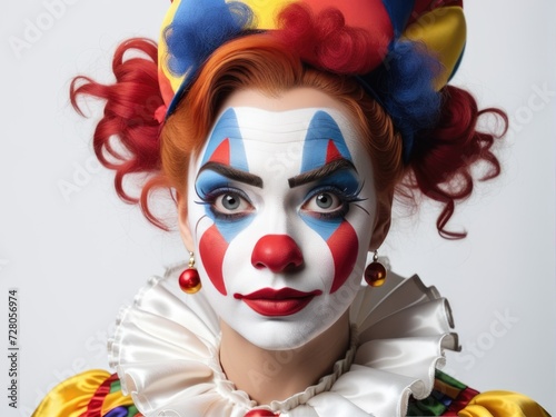 Portrait of a beautiful and scary young clowness photo