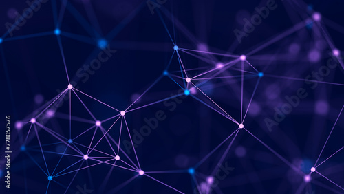 Abstract background connecting colored lines and dots. Network connection structure. Data exchange. Digital technology design. 3D rendering.