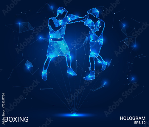 Hologram Boxing Showdown: Immerse yourself in the holographic ring with this vector, featuring two dynamic holographic boxers. A visual spectacle of athletic prowess.