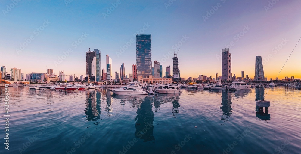Kuwait city skyline at sunset