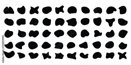 Blob shape organic set. Random black cube drops simple shapes. Pebble, inkblot, drops and stone silhouettes. Collection of paint liquid black blotch spot irregular form eps 10