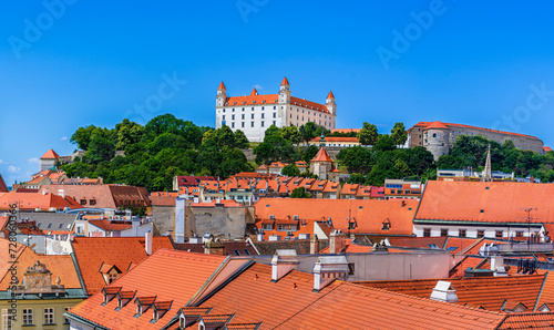 Photography Bratislava, Slovakia: Panoramic rooftop view of Bratislava Castle, the cathedral