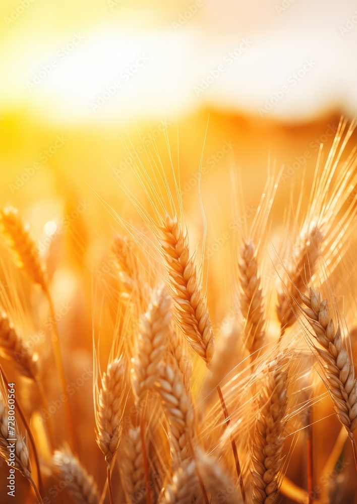 Close up view on wheat field with golden sunset light during sunny summer day. Generative Ai. Close up view on wheat field with golden sunset light during sunny summer day. Generative Ai.