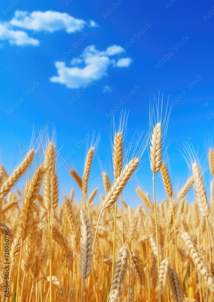 Close up view on wheat field during nice sunny golden hour.  Generative Ai.