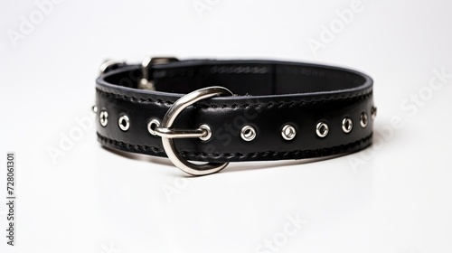 Black leather belt isolated on white background, black belt with rivets