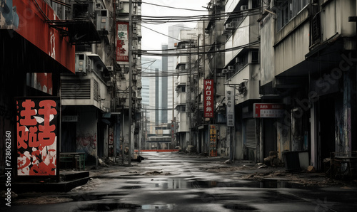 Wohngebiet in einer asiatischen Großstadt, heruntergekommene Gebäude, Gebäude mit Charakter in Hong Kong © GreenOptix