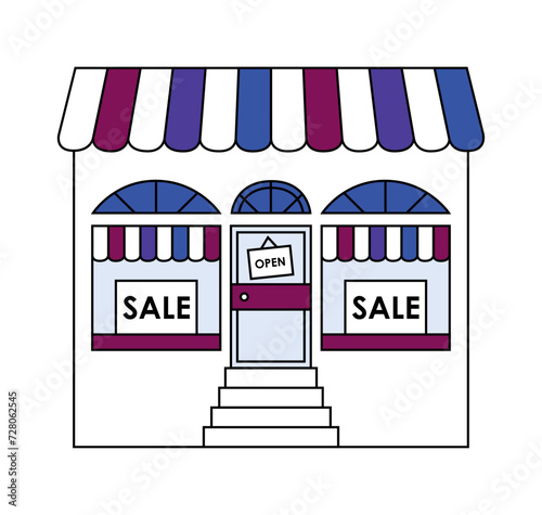 Open door and sale display window vector illustration