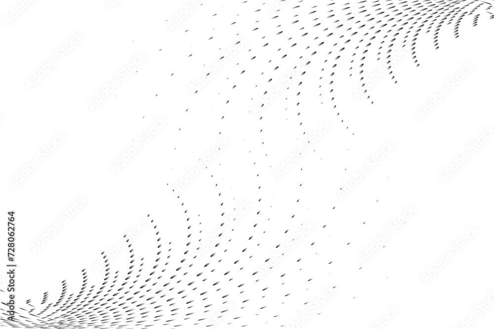 3D flowing dots particles wave pattern. Black curved halftone gradient. Isolated on white background. Vector design for technology, science, music, modern 3D flowing dots particles wave pattern. Black curved halftone gradient. Isolated on white background. Vector design for technology, science, music, modern