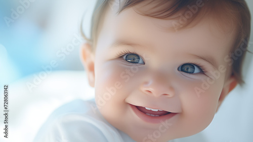 close up of a very cute baby smiling and laughing