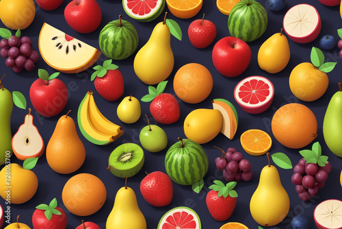 Various mixture of pained ai generated fruits photo