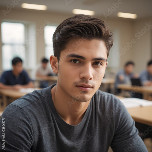 Handsome student guy in classroom
