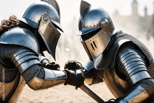 Armoured knight fight in medieval ages