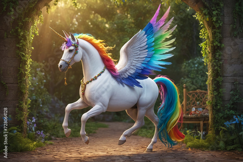 Colorful winged pegasus with unicorn horn