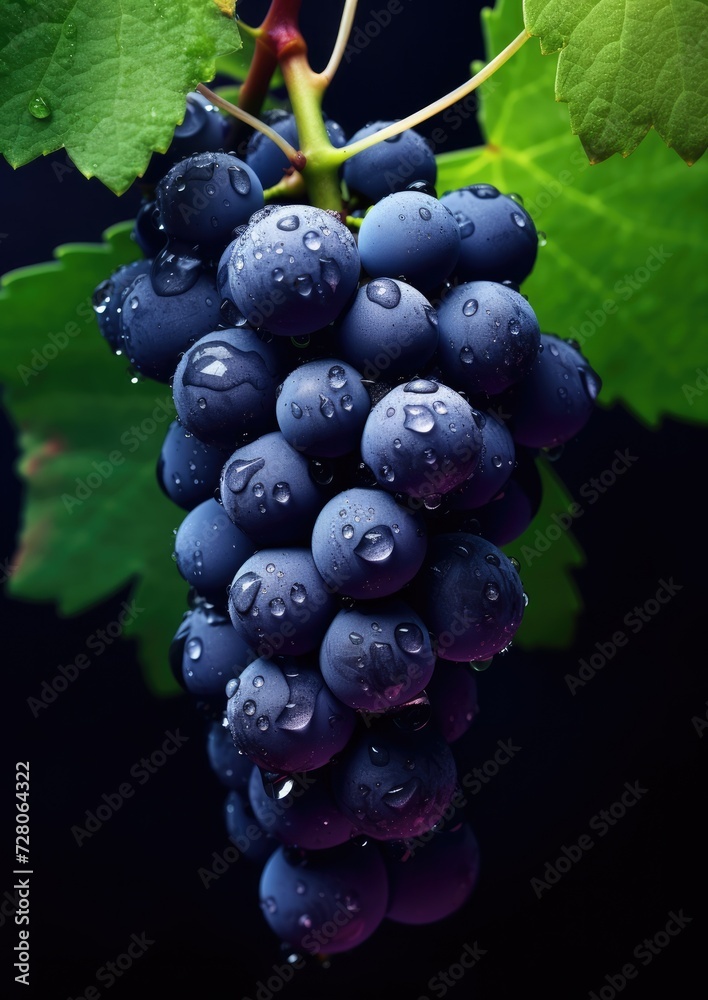 Fototapeta premium Fresh ripe blue grape, healthy bio fruit food gardening concept. Generative Ai