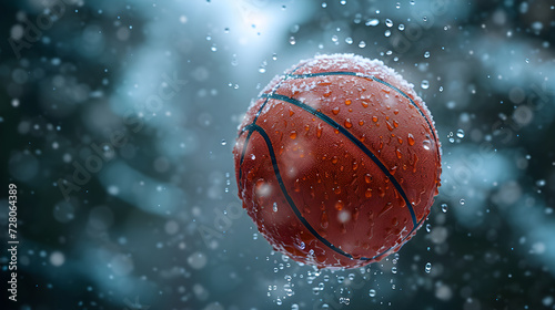 Basketball Ball Flying In Water Drops And Splashes