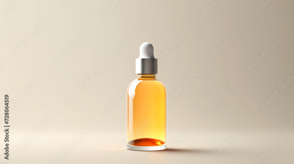 Discover the purity of skincare with a facial serum featuring natural ingredients in a transparent bottle. A clean and inviting image for beauty and cosmetic concepts.
